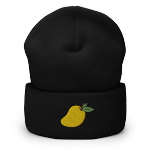 Embroidered Mango Beanie: Unisex Cuffed Knit Hat