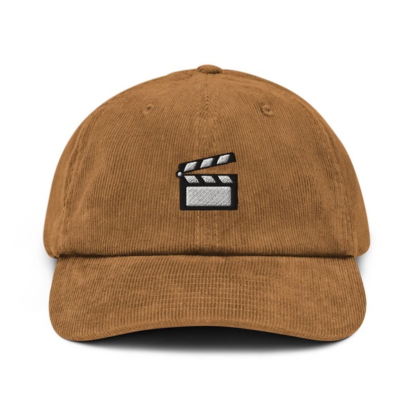 Clapper Board Director Corduroy Hat, Cinema Lovers Gifts, Maker Movies Gifts Cap, Handmade Embroidered Corduroy Dad Cap - Multiple Colors
