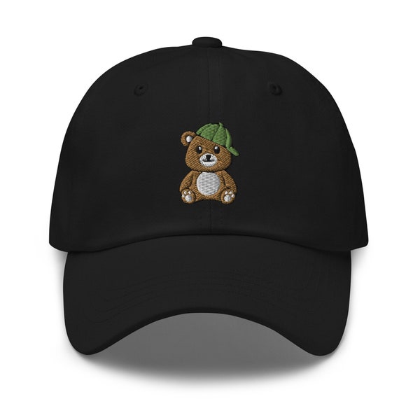 Casquette de baseball amusante avec un ours en peluche, chapeau unisexe réglable en coton brodé pour papa, casquette pour papa faite main, cadeau casquette de baseball réglable - Plusieurs couleurs