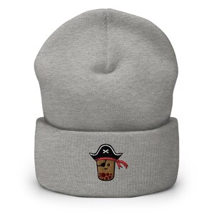 Funny Boba Pirate Embroidered Knit Beanie - Boba Lover Gift