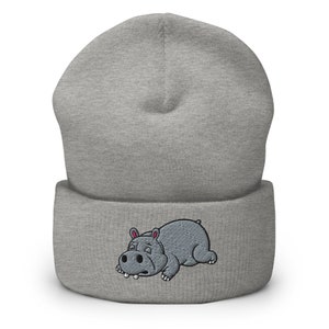 Lazy Hippo Embroidered Cuffed Beanie, Hippo lover, Hippo gift, Hippo Hat, Cute Hippo, Funny Hippo, Hippo winter, Hippopotamus kawaii