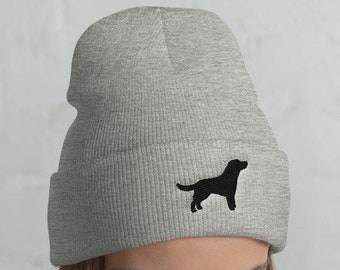Embroidered Black Lab Beanie: Cuffed Knit Dog Lover Gift