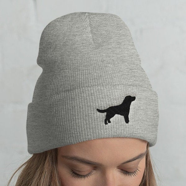 Black Labrador Retriever Dog Embroidered Cuffed Beanie, Embroidery Gift Knit Beanie, Dog lover Gift, Dog Mom, Pet Lover Gift, Lab Silhouette