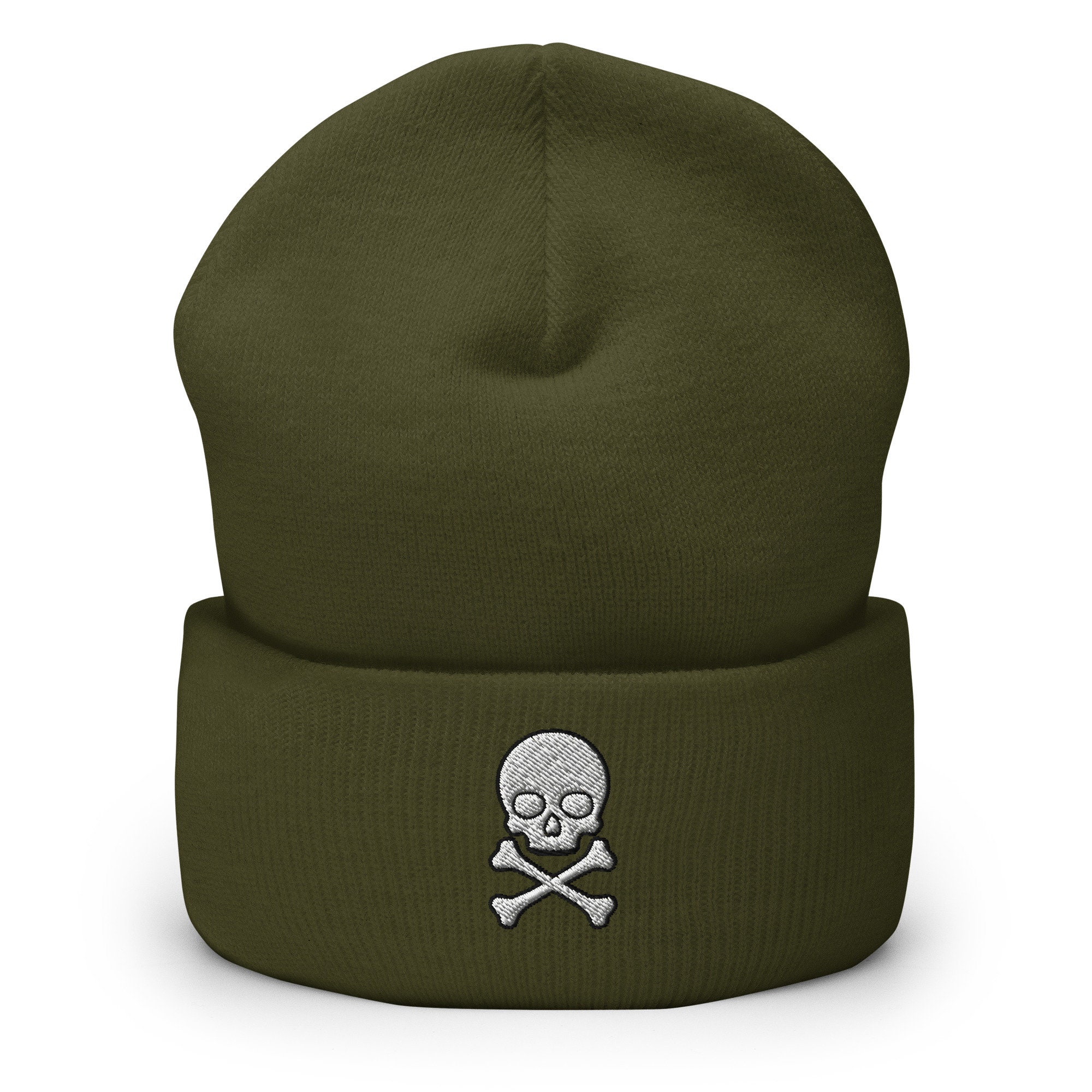 Embroidered Skull & Crossbones Beanie: Cuffed Knit Winter