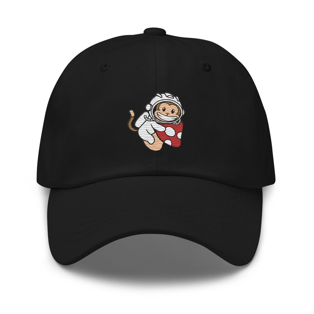 Monkey Embroidery Dad Hat, Astronaut Monkey on Mushroom, Funny Space