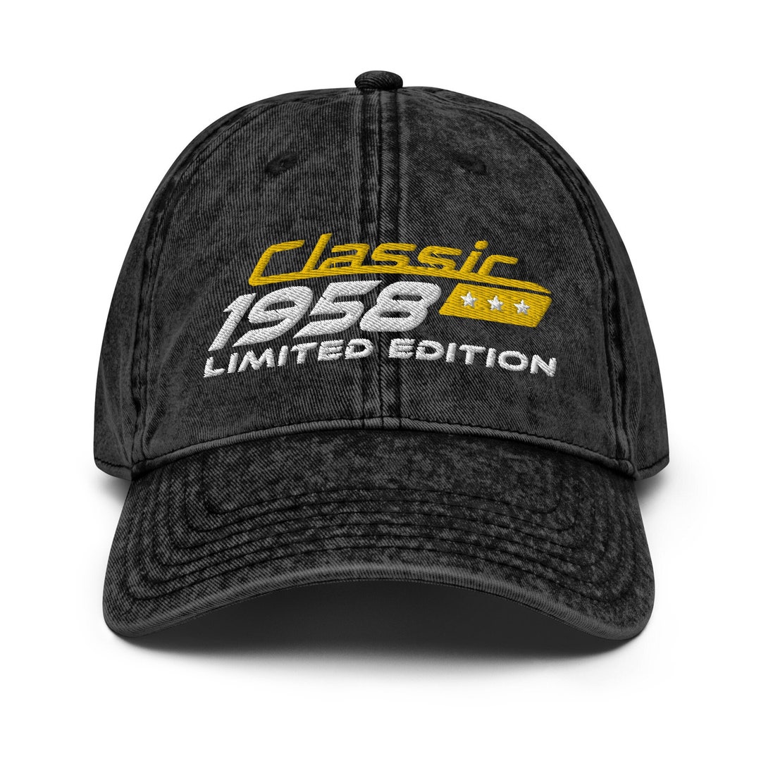 Vintage 1952 Birthday Denim Hat - Adjustable Cotton Washed Snapback Visor Cap (Black)