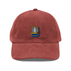 Embroidered Sardines Corduroy Cap: Vintage Style Cotton Hat