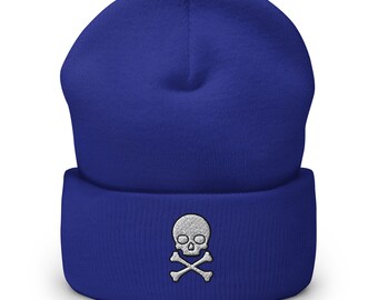Embroidered Skull & Crossbones Beanie: Cuffed Knit Winter