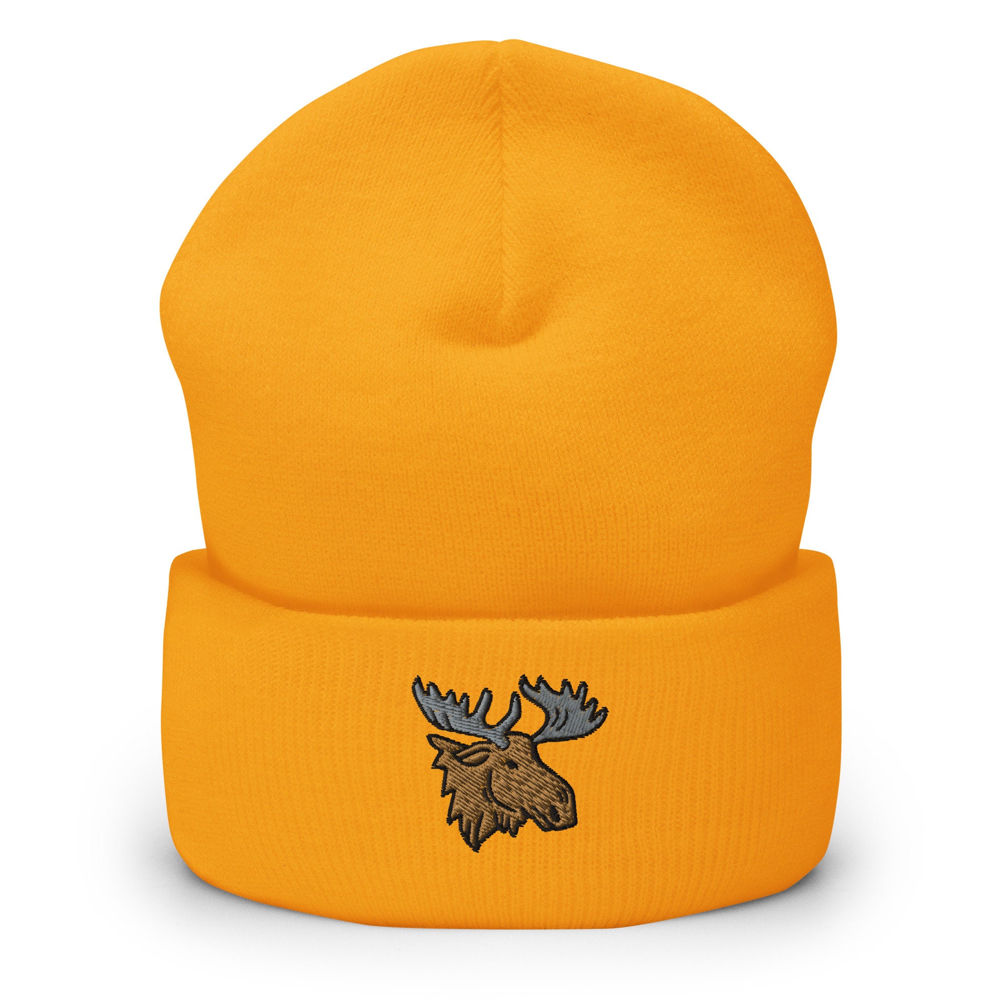 Moose Embroidered Cuffed Beanie, Unisex Winter Hats Moose Embroidered Cuffed Beanie, Unisex Winter Hats