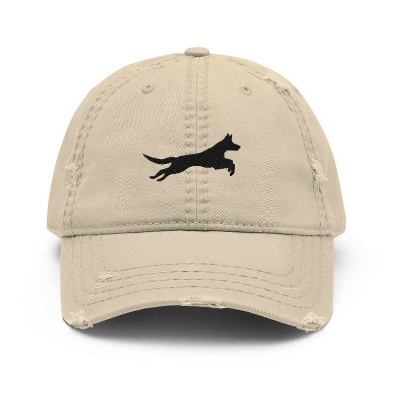 Black Belgian Malinois Embroidered Distressed Hat, Belgian Malinois Gift, Malinois Dog Mom Hat, Adjustable Cap Gift, Embroidered Unisex Hat image 1