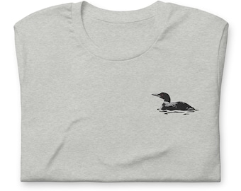 Embroidered Loon T-Shirt: Unisex Wildlife Bird Tee