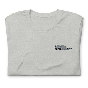 Relaxing Raccoon Embroidered Unisex T-Shirt, Cute Lazy Raccoon Gift Hat, Embroidered T-Shirt Short Sleeve Shirts Gifts - Multiple Colors