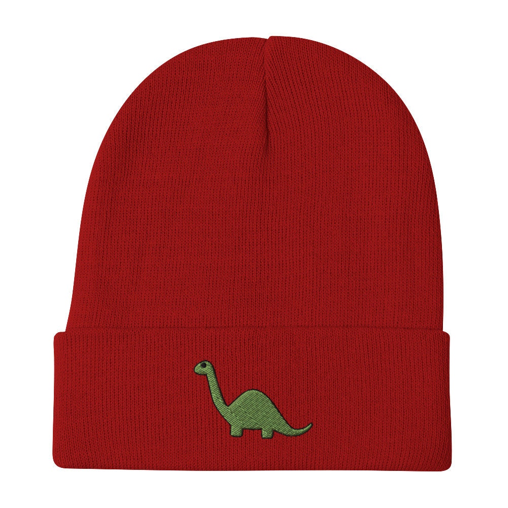 Green Dinosaur Embroidered Cuffed Knit 