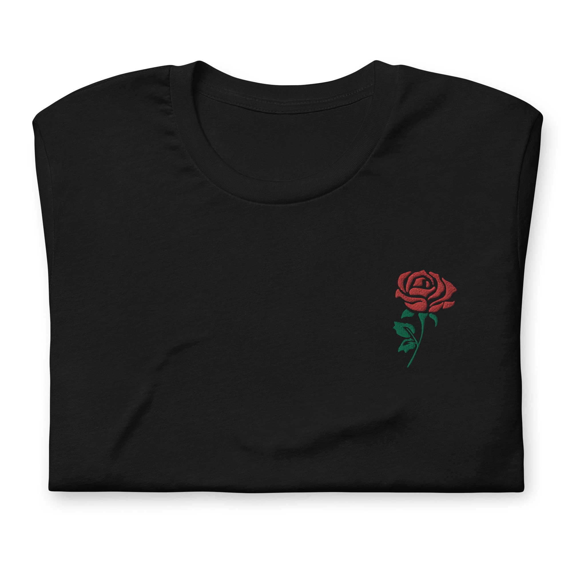 Embroidered Red Rose T-shirt: Minimalist Floral Unisex Tee