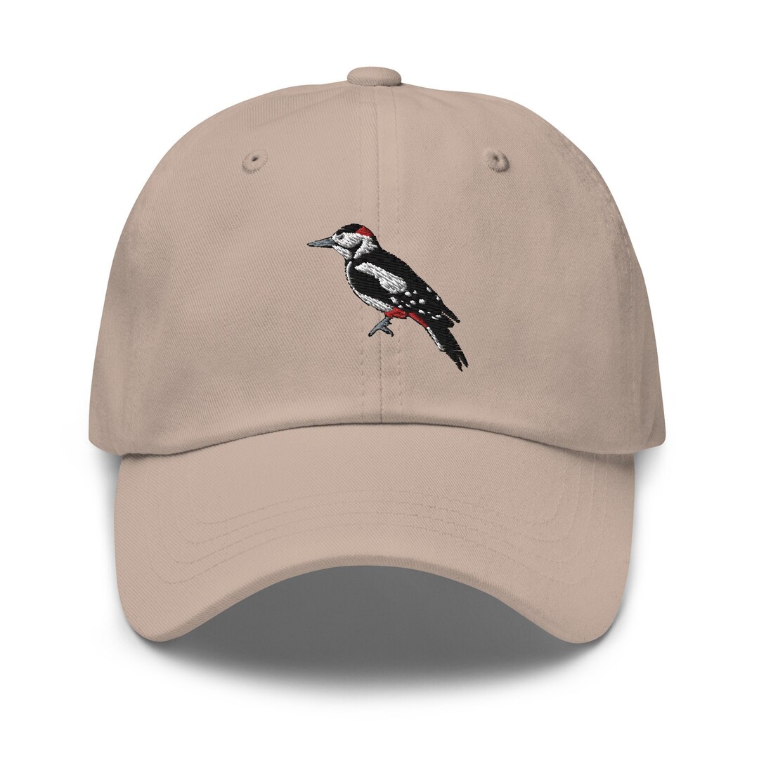 Great Spotted Woodpecker Dad Hat, Bird Gift Cap, Nature Wildlife Gift, Handmade Embroidered Dad