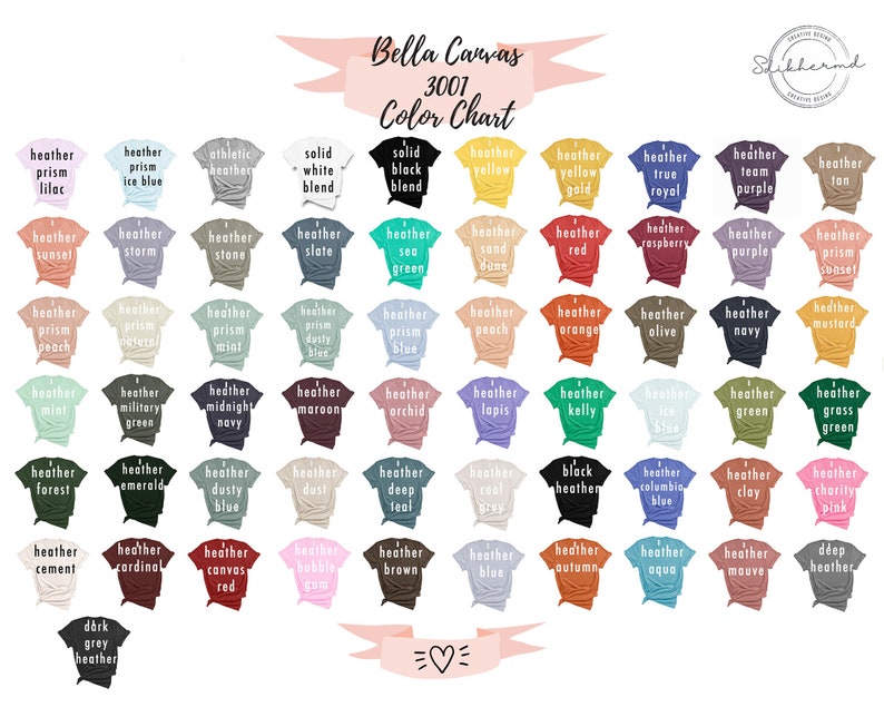 K&ouml;nnte beinhalten: Farbkarte f&uuml;r Bella Canvas 3001 T-Shirts, die eine Vielzahl von Melange- und Uni-Farben zeigt. Die Karte enth&auml;lt Farben wie Melange-Prisma-Lila, Melange-Prisma-Eisblau, Uni-Wei&szlig;-Mix, Uni-Schwarz-Mix, Melange-Gelb, Melange-Gelb-Gold, True Royal, Team-Lila, Melange-Braun, Melange-Sonnenuntergang, Melange-Sturm, Melange-Stein, Melange-Schiefer, Melange-Seegr&uuml;n, Melange-Sandd&uuml;ne, Melange-Rot, Melange-Himbeere, Melange-Lila, Melange-Prisma-Sonnenuntergang, Melange-Prisma-Pfirsich, Melange-Prisma-K&uuml;ste, Melange-Prisma-Minze, Melange-Prisma-Staubig Blau, Melange-Prisma-Blau, Melange-Pfirsich, Melange-Orange, Melange-Olivengr&uuml;n, Melange-Marineblau, Melange-Senf, Melange-Mini, Melange-Milit&auml;rgr&uuml;n, Melange-Mitternacht-Marineblau, Melange-Kastanienbraun, Melange-Orchidee, Melange-Lapis, Melange-Kelly, Melange-Eisblau, Melange-Gr&uuml;n, Melange-Grasgr&uuml;n, Melange-Wald, Melange-Smaragd, Melange-Staubig Blau, Melange-Staub, Melange-Tief-T&uuml;rkis, Melange-K&uuml;hl-Grau, Schwarz-Melange, Melange-Columbia-Blau, Melange-Ton, Melange-Charity-Pink, Melange-Zement, Melange-Kardinal, Melange-Leinwand-Rot, Melange-Kaugummi, Melange-Braun, Melange-Blau-Melange, Melange-Herbst, Melange-Aqua, Melange-Lila, Melange-Tiefes-Melange, Dunkel-Grau-Melange.