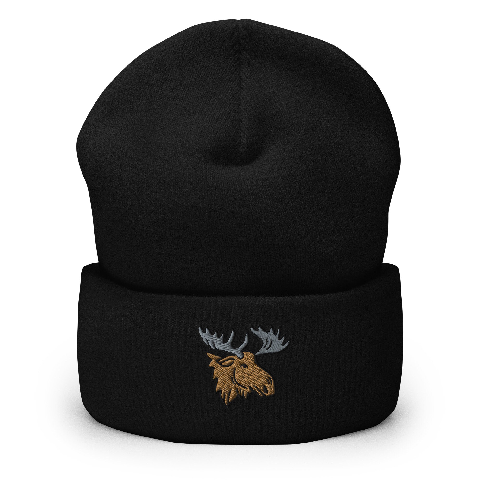 Moose Embroidered Cuffed Beanie, Unisex Winter Hats Moose Embroidered Cuffed Beanie, Unisex Winter Hats