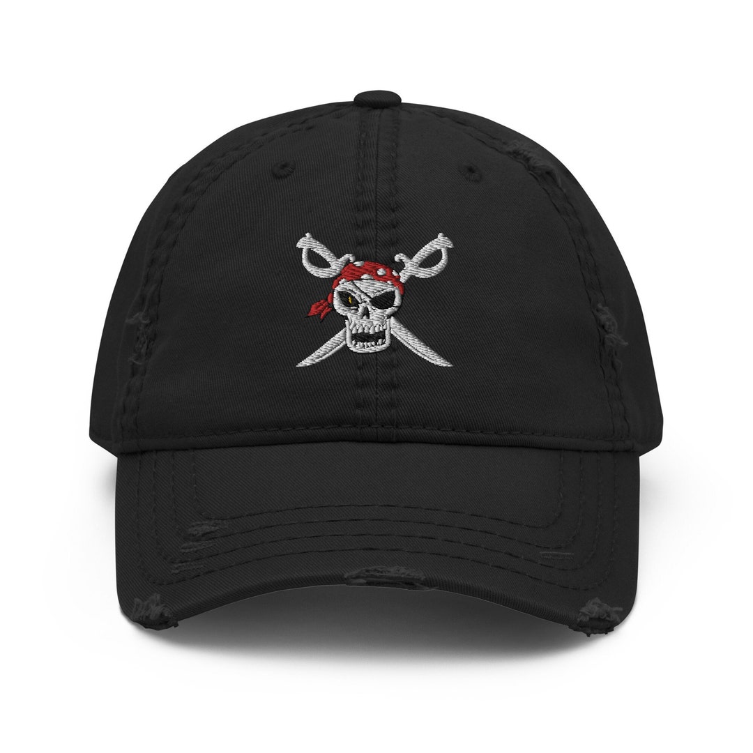 Skull Pirate and Crossbones With Bandana Embroidered Distressed Dad Hat ...
