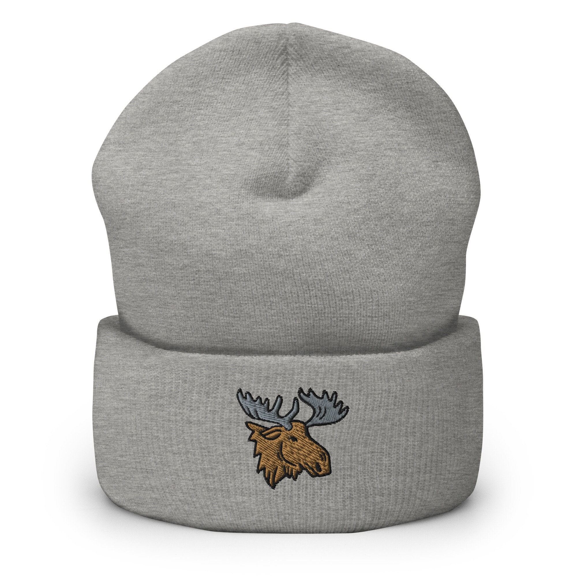 Moose Embroidered Cuffed Beanie, Unisex Winter Hats Moose Embroidered Cuffed Beanie, Unisex Winter Hats