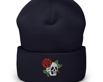 Butterflies And Roses Beanie Hat – Unisex Slouchy Knit Skull Cap, Cotton, Black, Medium - View #2