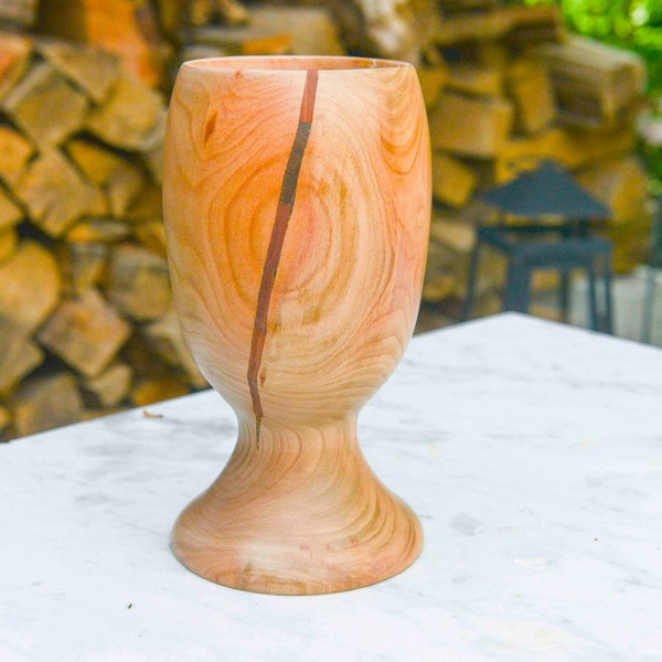 Large decorative goblet made of cherry wood