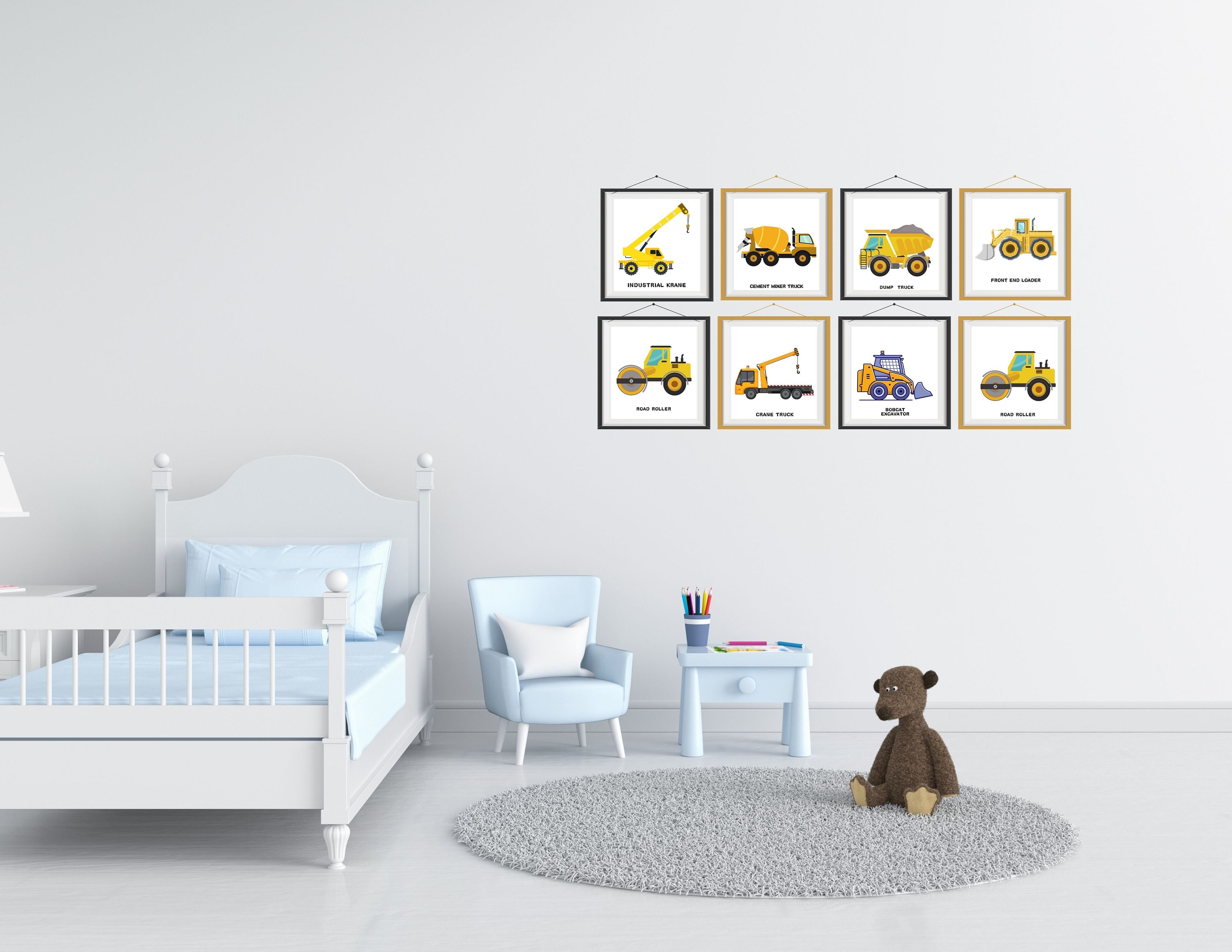Construction Poster Set of 8 Vehicles Printable Nursery Wall Art ...