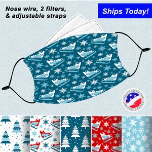 Cute Winter Face Mask, Washable, Adjustable, Reusable Mask, Nose Wire, Filter Pocket and 2 Filters! Available in Both Adult and Child Sizes.