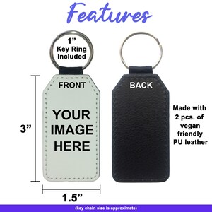 Family, Personalized Photo Keychain, 2-piece PU Vegan Leather Photo Keychain with 1 key Ring, Custom Gifts for Family and Friends image 2