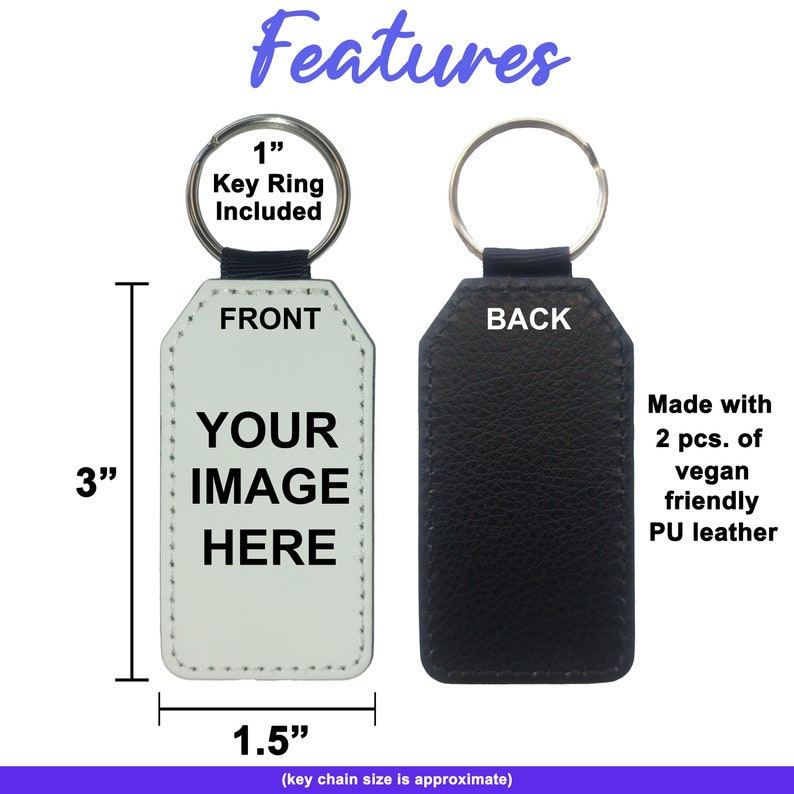 Family, Personalized Photo Keychain, 2-piece PU Vegan Leather Photo Keychain with 1 key Ring, Custom Gifts for Family and Friends image 2