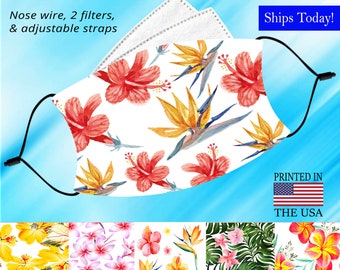Cute Flower Face Mask, Washable Mask, Adjustable and Reusable, Mask With Nose Wire, Mask With Filters. Available In Adult and Child Sizes.