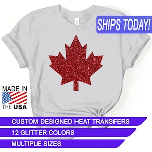 Glitter Maple Leaf, Heat Transfers, Custom Designed Iron On, CPSIA Certified Child Safe, Use on Cotton, Polyester, and Leather