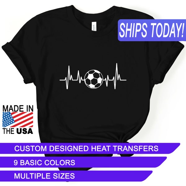 Basic Colors Soccerball Heartbeat,Heat Transfers, Custom Designed Iron Ons, CPSIA Certified Child Safe, Use on Cotton, Polyester, Leather