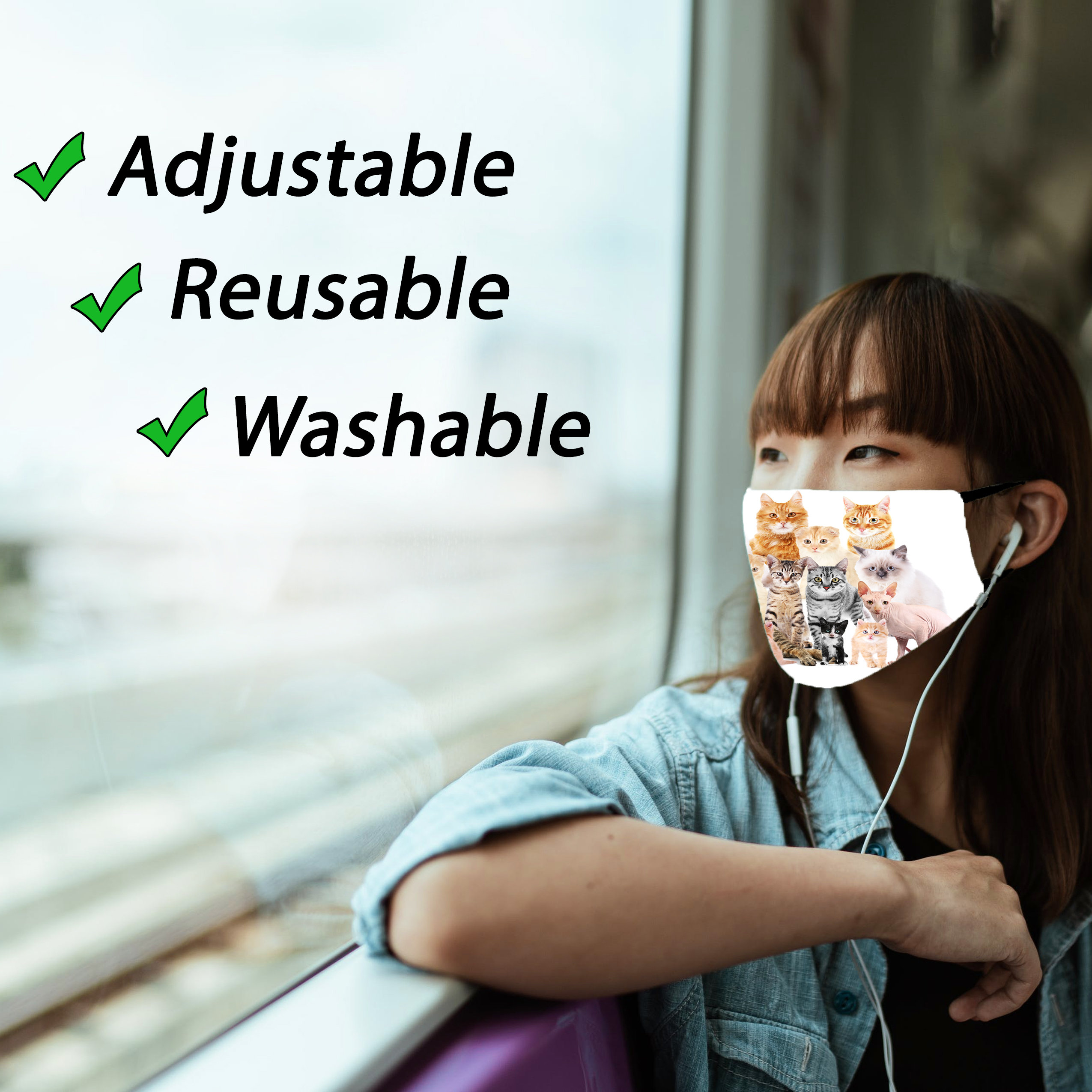 Cat, Collage, Face Mask, Washable, Adjustable, Reusable, Nose Wire ...