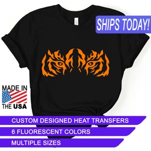 Fluorescent Tiger Eyes, Heat Transfers, Custom Designed Iron Ons, CPSIA Certified Child Safe, Use on Cotton, Polyester, and Leather