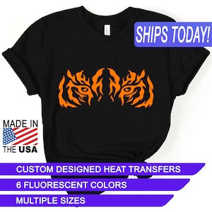 Fluorescent Tiger Eyes, Heat Transfers, Custom Designed Iron Ons, CPSIA Certified Child Safe, Use on Cotton, Polyester, and Leather