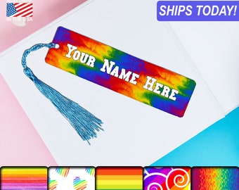 Rainbow, Personalized Felt Fabric Bookmark, choice of Tassel, choice of font & font color, printed both sides, gift for book lovers