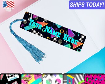 80's, Retro, Personalized Felt Fabric Bookmark, choice of Tassel, choice of font & font color, printed both sides, gift for book lovers