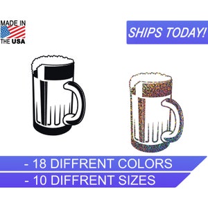 May include: Two images of a beer mug with foam on top. The first image is a black and white outline of the mug. The second image is a colorful, glittery version of the mug. The text below the images reads "18 DIFFERENT COLORS" and "10 DIFFERENT SIZES".