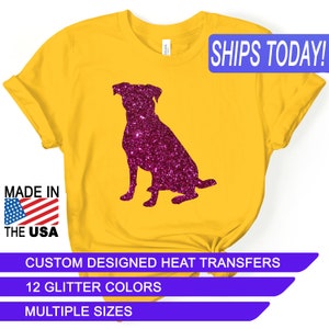 Glitter Dog, Silhouette, Heat Transfers, Custom Designed Iron On, CPSIA Certified Child Safe, Use on Cotton, Polyester, Leather