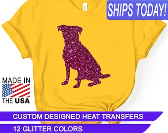 Glitter Dog, Silhouette, Heat Transfers, Custom Designed Iron On, CPSIA Certified Child Safe, Use on Cotton, Polyester, Leather