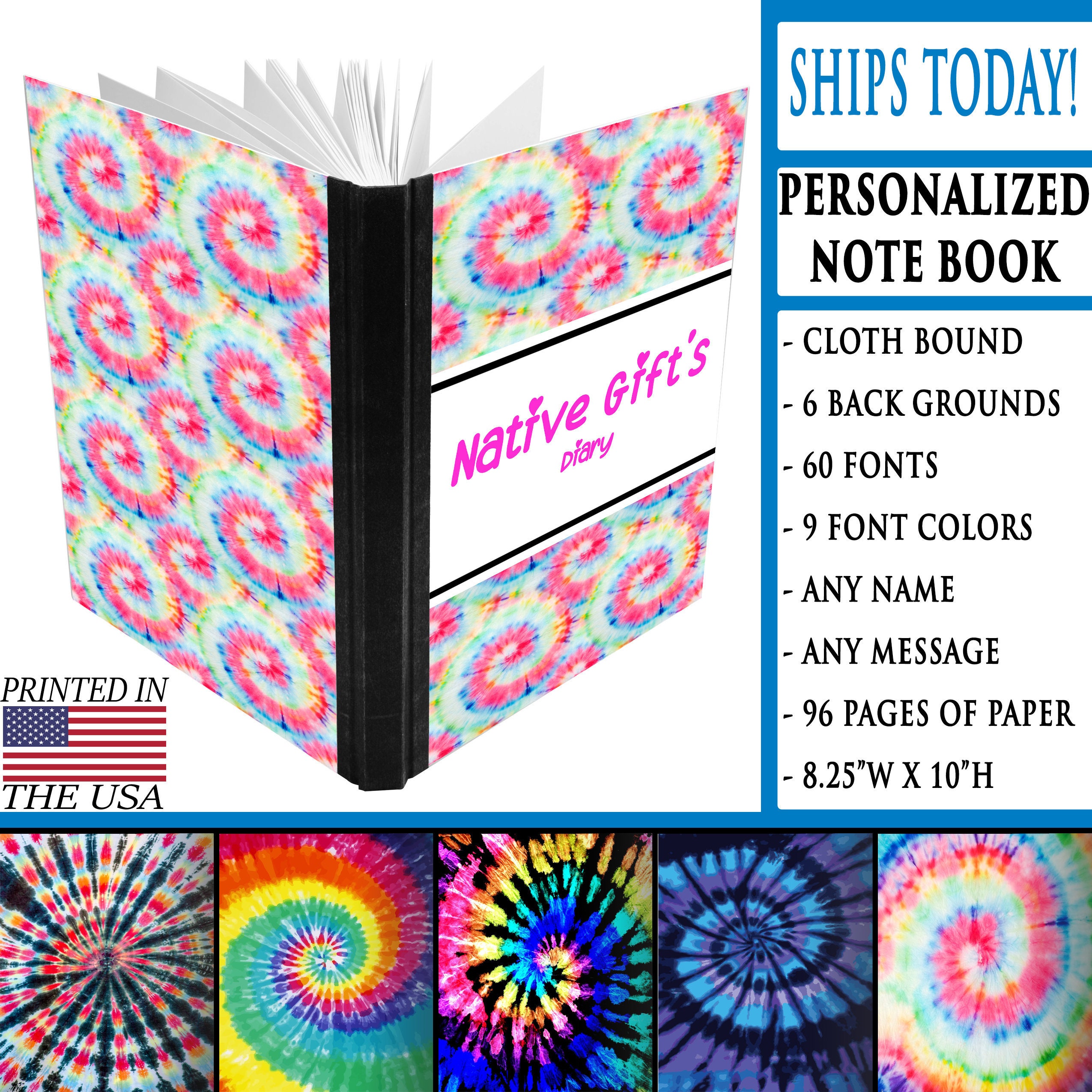 Tie Dye Personalized Notebook Journal CustomizableThemed Etsy