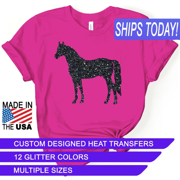 Glitter Horse, Silhouette, Heat Transfers, Custom Designed Iron On, CPSIA Certified Child Safe, Use on Cotton, Polyester, and Leather