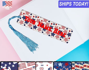 American Flag, Personalized Felt Fabric Bookmark, choice of Tassel, choice of font & font color, printed both sides, gift for book lovers