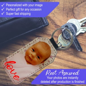 Family, Personalized Photo Keychain, 2-piece PU Vegan Leather Photo Keychain with 1 key Ring, Custom Gifts for Family and Friends image 5