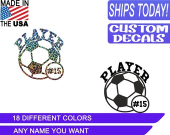 Custom Soccer Name and Number Decal, Soccer Decal, Silver Glitter,Holographic Name Decals,Cooler Decal,Name Sticker,Tumbler Stickers,Laptop