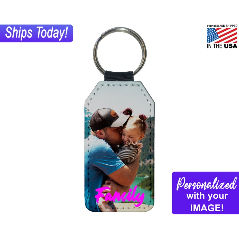 Family, Personalized Photo Keychain, 2-piece PU Vegan Leather Photo Keychain with 1 key Ring, Custom Gifts for Family and Friends image 1