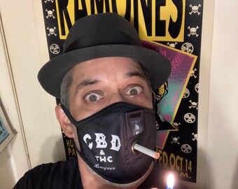 CBD THC Homegrown Face Mask with Straw or Cig hole with flap for drinking or smoking CBGB style