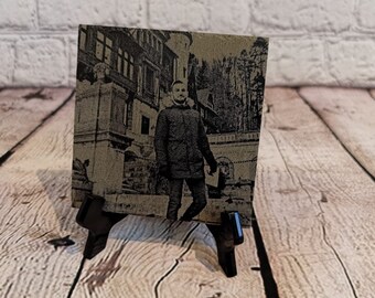 Personalized Photo Engraved Slate Frame, Father's Day Gift