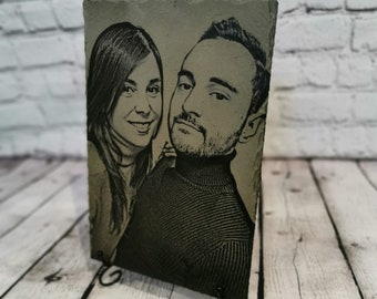 Engraved Slate Portrait, Custom Anniversary Wedding Gift