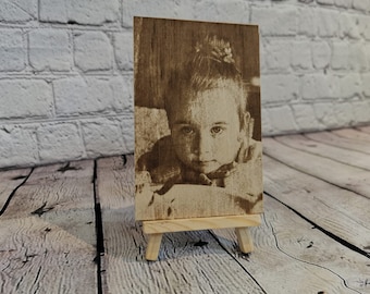 Engraved Photo on Wood - Personalized Portrait with Stand